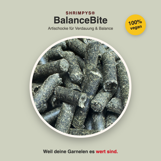 SHRIMPYS® BalanceBite Detail – Artischocken-Pellets für gesunden Verdauungstrakt, vegan | Garnelen-Pott