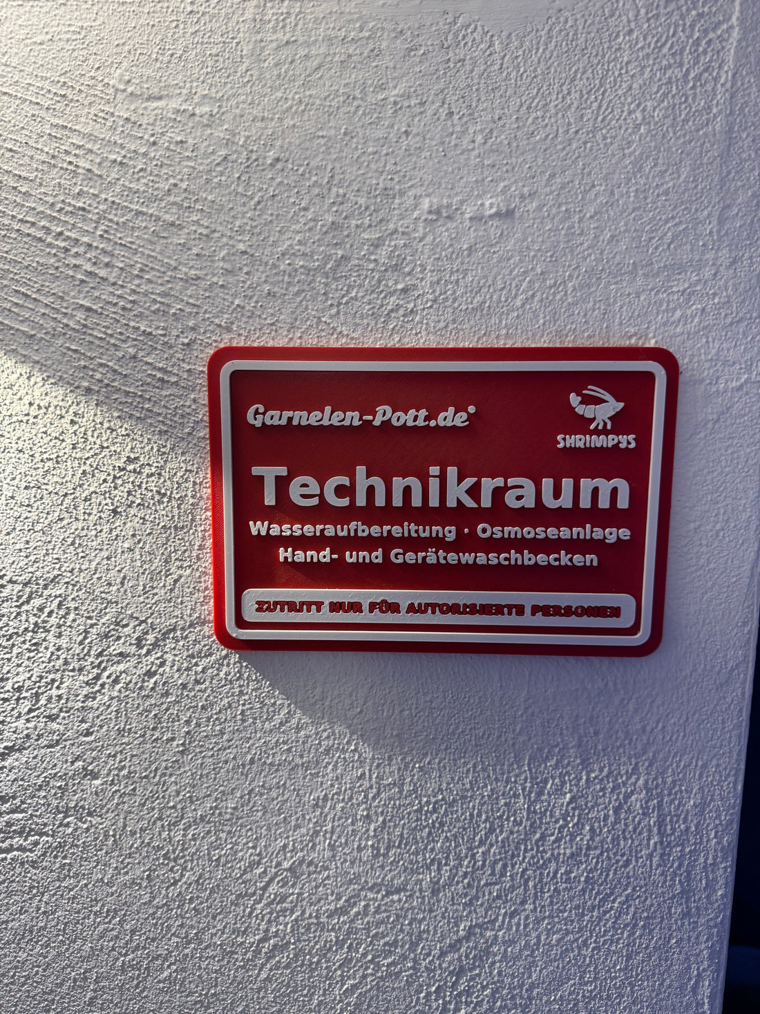 Garnelen-Pott.de Türschild zum Technikraum mit Osmoseanlage