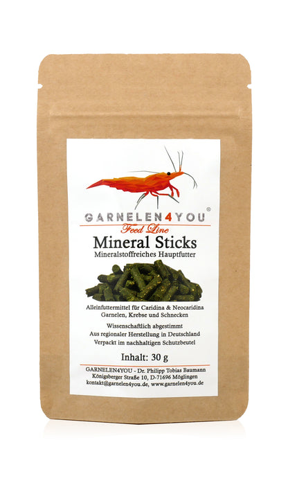 GARNELEN4YOU® Mineral Sticks | mineralstoffreiches Hauptfutter | Premium Garnelenfutter, 30g