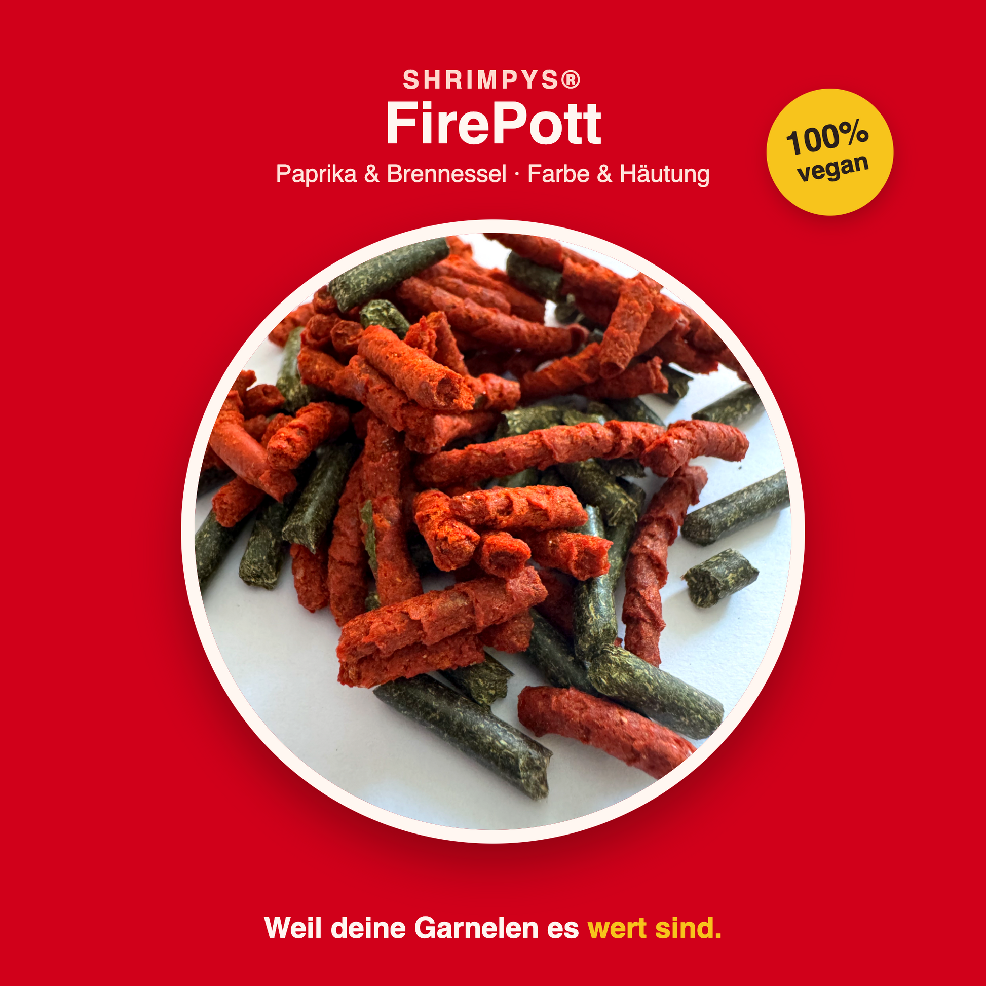 SHRIMPYS® FirePott 30g – Paprika & Brennessel Pellets für intensive Rotfärbung bei Bloody Mary, Red Rili & Co. | Garnelen-Pott