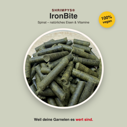 SHRIMPYS® IronBite Detail – Spinat-Pellets für gesunde Entwicklung, vegan | Garnelen-Pott