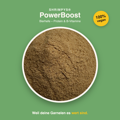 SHRIMPYS® PowerBoost Bierhefe-Pulver Detail – hochwertige pflanzliche Proteinquelle, vegan | Garnelen-Pott